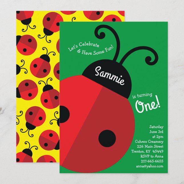 Ladybug Birthday Party Invitation (Front/Back)