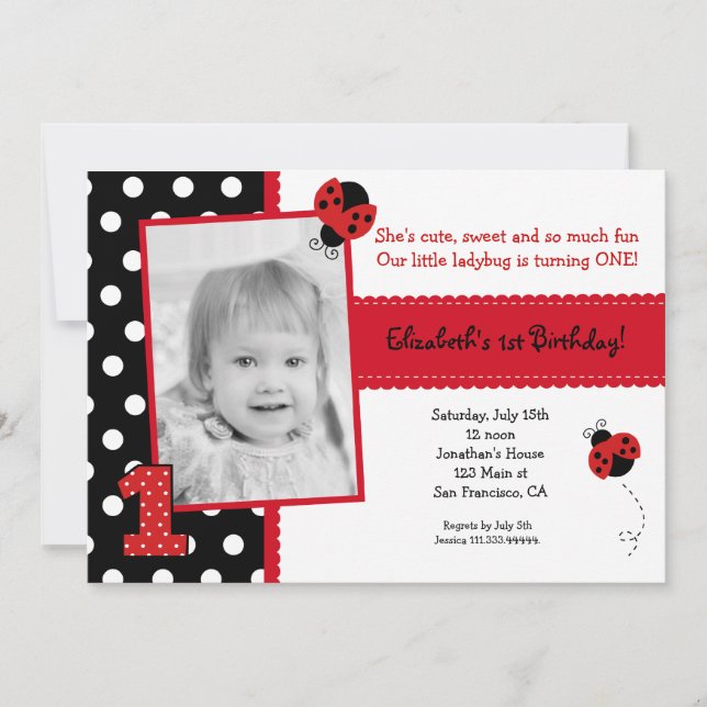 Ladybug BIrthday Party Invitations (Front)