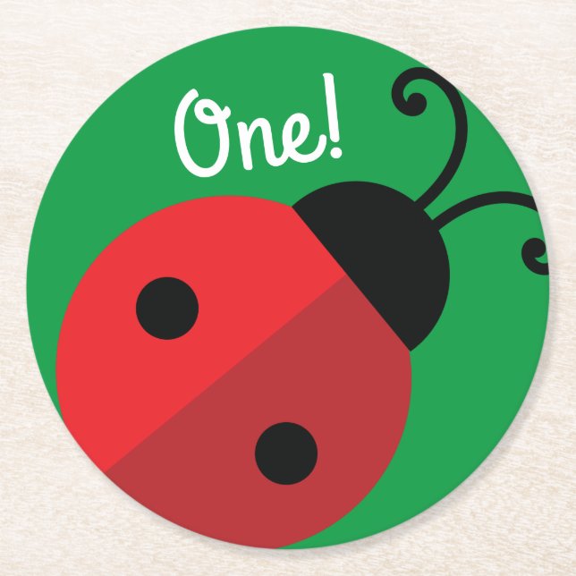 Ladybug Birthday Party Round Paper Coaster (Front)