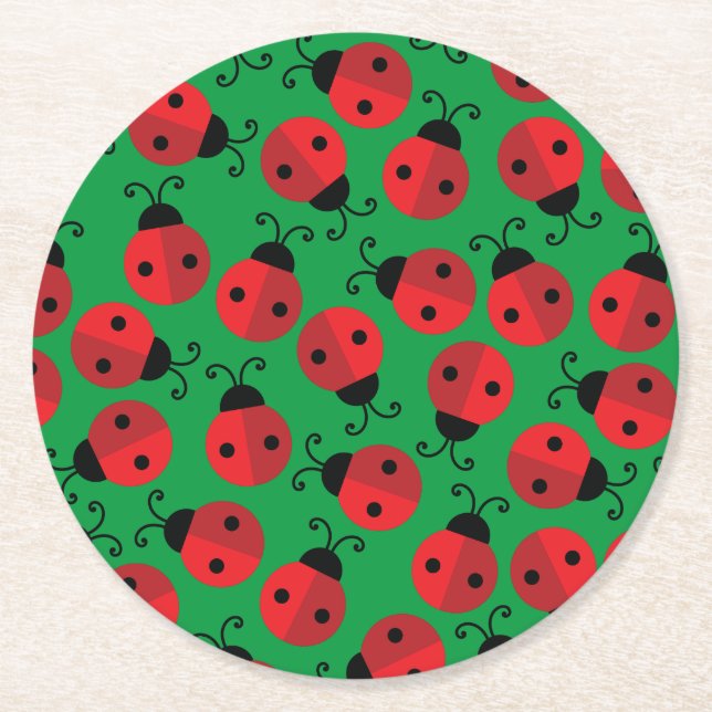 Ladybug Birthday Party Round Paper Coaster (Front)