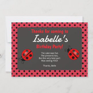 Ladybug Birthday Party Thank You Card