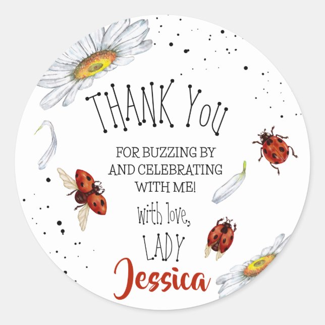 Ladybug Birthday party thank you Classic Round Sticker (Front)