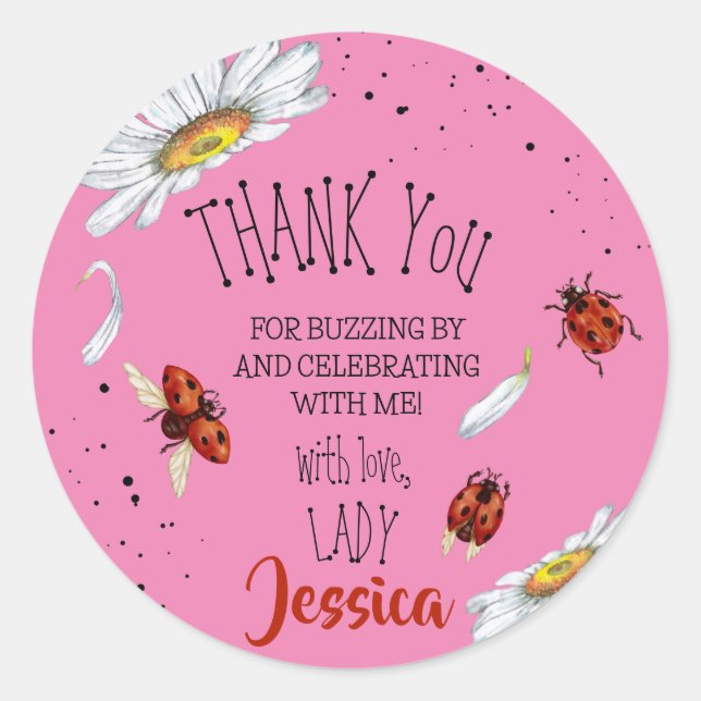 Ladybug Birthday party thank you Classic Round Sticker (Front)