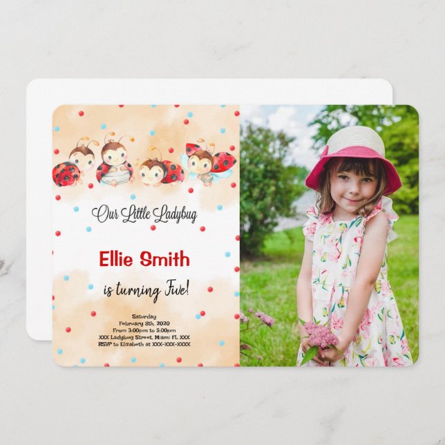 Ladybug Birthday Photo Invitation (Front/Back)