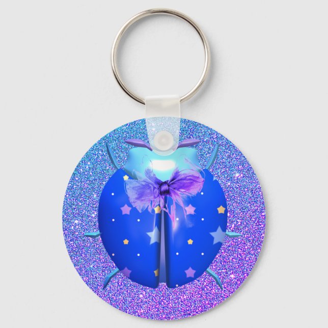 Ladybug blue stars cute glitter key ring (Front)