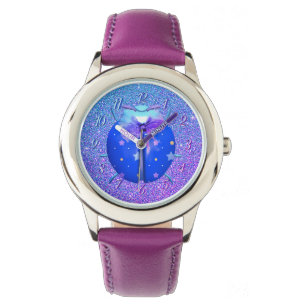 Ladybug blue stars cute glitter purple watch
