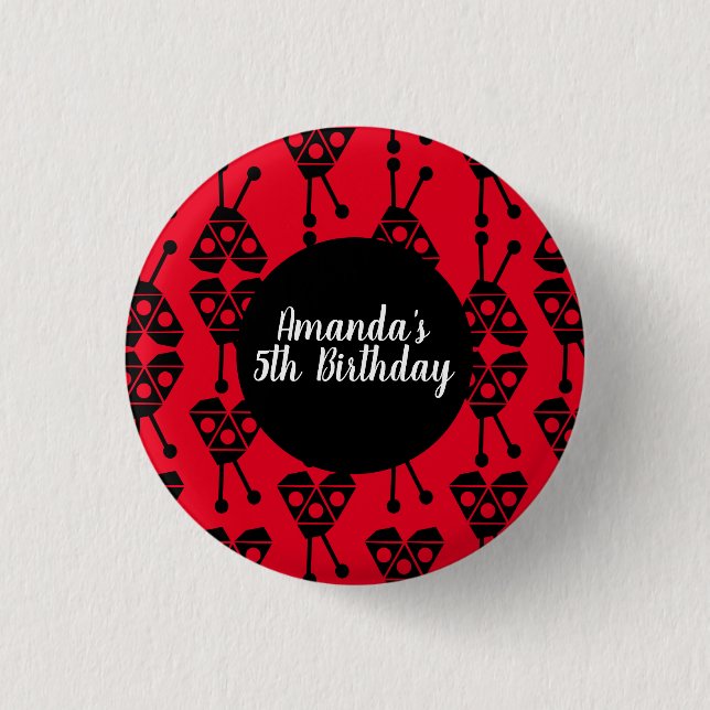 Ladybug Bug Insect Geometrical Birthday Party Red  3 Cm Round Badge (Front)