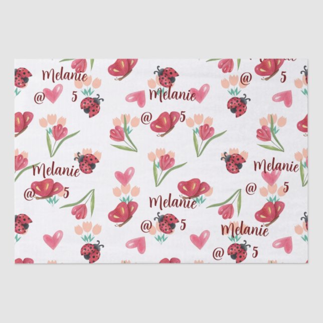 Ladybug, Butterfly and Tulip Heart Pattern Tissue Paper (Front)
