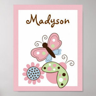 Ladybug Butterfly Nursery Wall Art Name Print