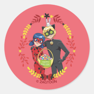 Ladybug & Cat Noir Easter Basket Classic Round Sticker