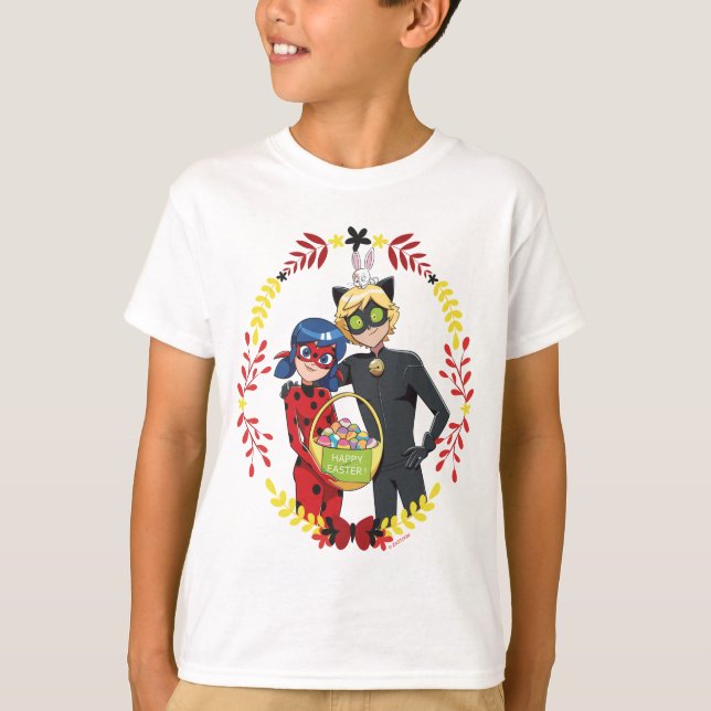 Ladybug & Cat Noir Easter Basket T-Shirt (Front)