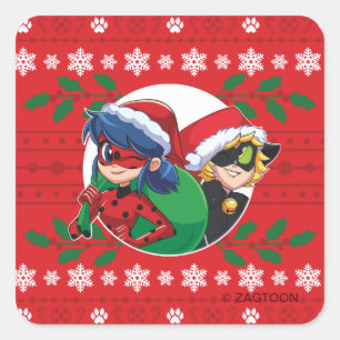 Ladybug & Cat Noir   Holiday Graphic Square Sticker