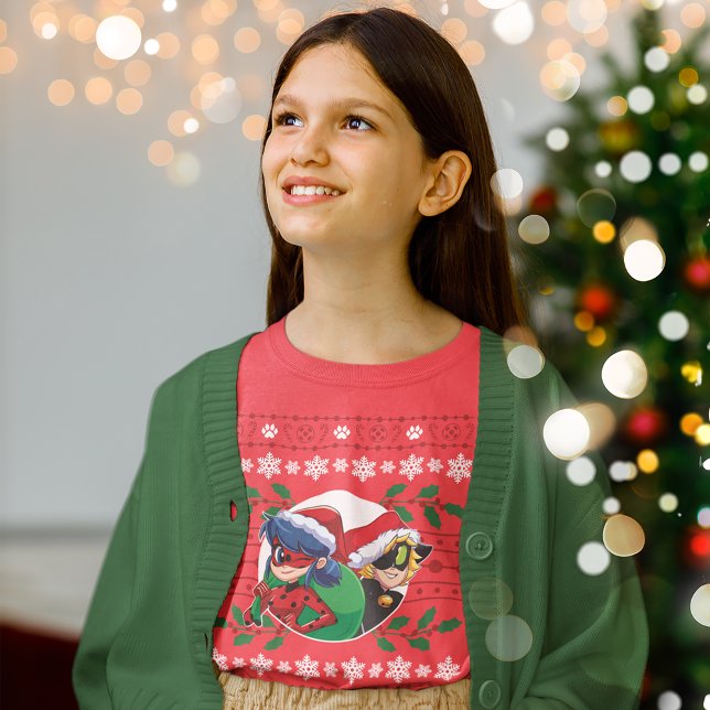 Ladybug & Cat Noir | Holiday Graphic T-Shirt (Kid wearing t-shirt)