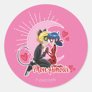 Ladybug & Cat Noir   Mon Amour Classic Round Sticker