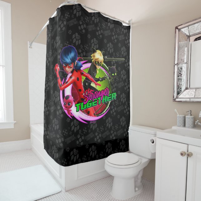 Ladybug & Cat Noir | Stronger Together Shower Curtain (In Situ)