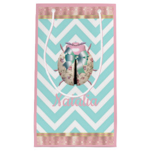 Ladybug chevron pink blue floral cute small gift bag