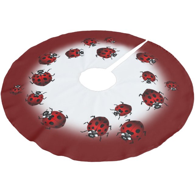 Ladybug Christmas Tree Skirt Ladybird Holiday Deco (Angled)