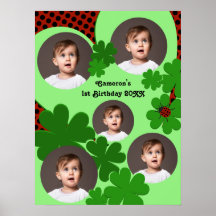 Ladybug Clover Leaf 1st Birthday Photo Collage