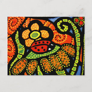 Ladybug Colourful Whimsical Folk Art Cute Postcard