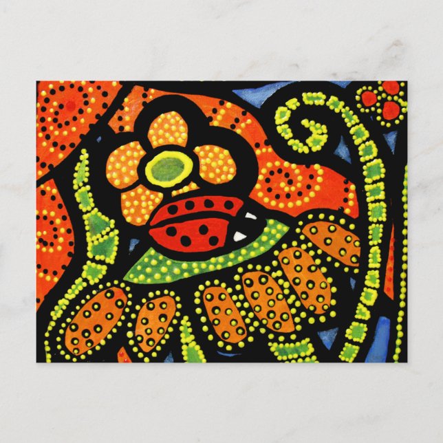 Ladybug Colourful Whimsical Folk Art Cute Postcard (Front)