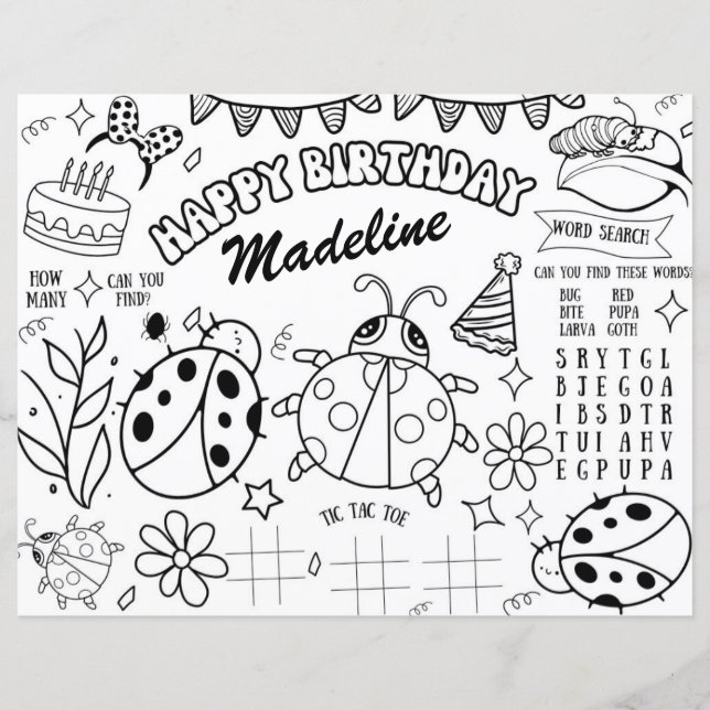 Ladybug Colouring Page Birthday Placemat Decor Kid (Front)