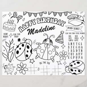 Ladybug Colouring Page Birthday Placemat Decor Kid