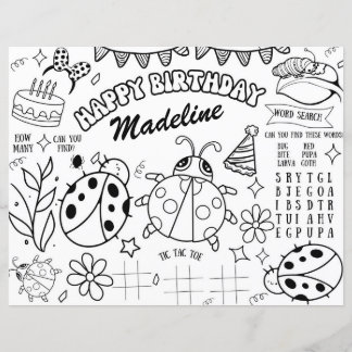 Ladybug Colouring Page Birthday Placemat Decor Kid