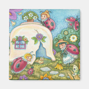 Ladybug Cottage Square MAGNET