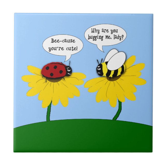 Ladybug Crush on Bumble Bee Ceramic Tile (Front)