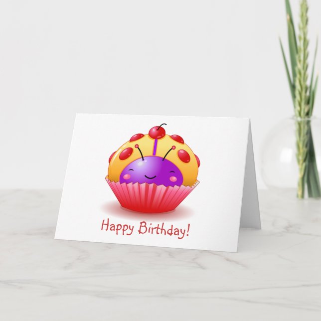 Ladybug Cupcake Birthday Card (Front)
