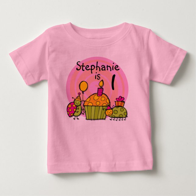 Ladybug Cupcake Customisable Birthday T-shirt (Front)