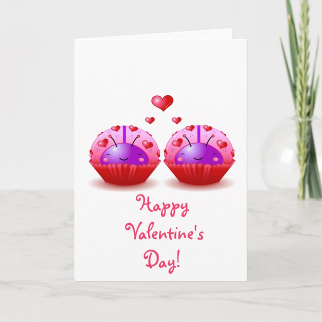 Ladybug Cupcake Valentine Holiday Card (Front)