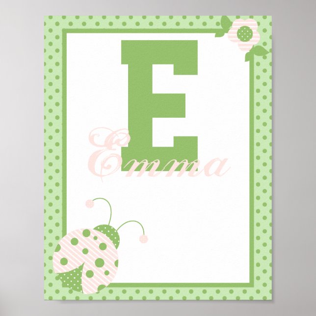 Ladybug Customisable Letter-Name Wall Art-pink Poster (Front)