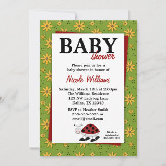 Ladybug Daisies Baby Shower Invitations