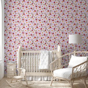 Ladybug Daisy Nursery Kids Bedroom Purple Wallpaper