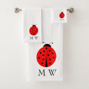 Ladybug Design Monogrammed Bath Towel Set