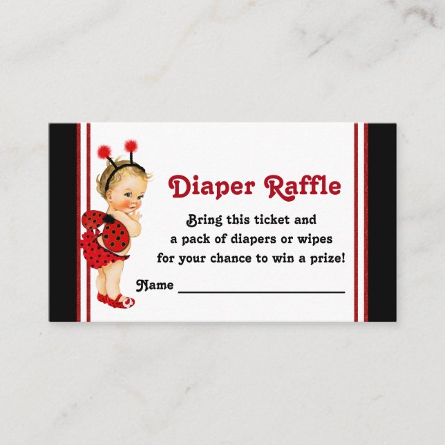 Ladybug Diaper Raffle Tickets Enclosure Card (Front)