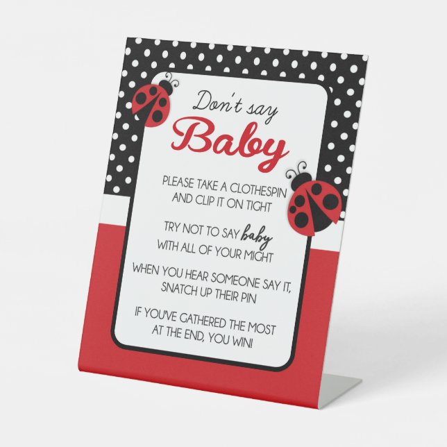 Ladybug Don't Say Baby Shower Game Pedestal Sign (Front)