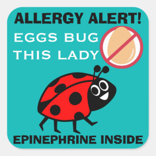 Ladybug Egg Allergy Alert Epinephrine Inside Square Sticker
