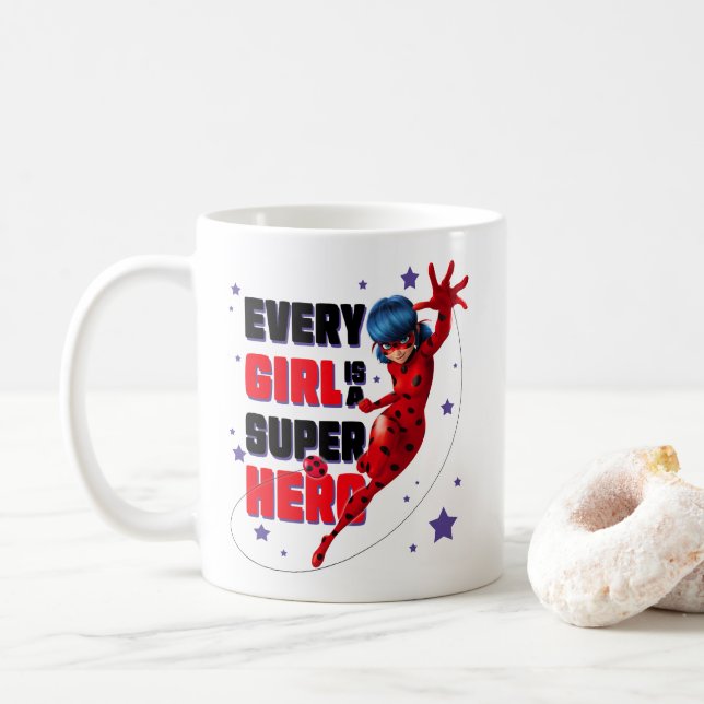 Ladybug Every Girl is a Super Hero Coffee Mug (With Donut)
