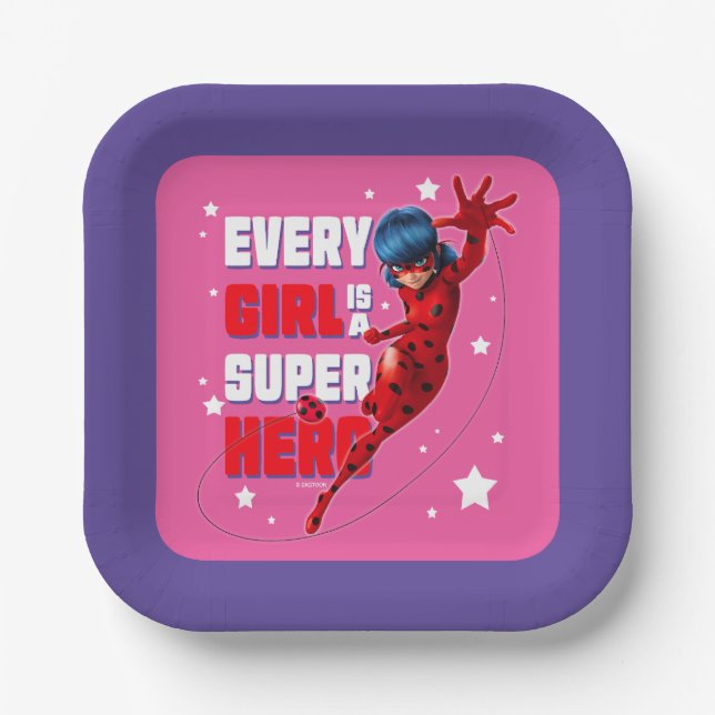 Ladybug Every Girl is a Super Hero Paper Plate (Front)