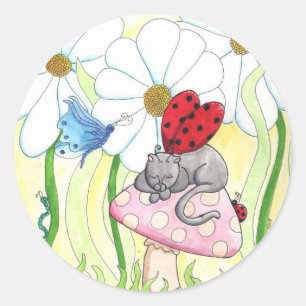 Ladybug Fairy Cat Classic Round Sticker