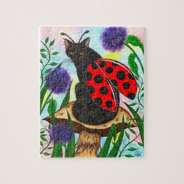 Ladybug Fairy Cat Fantasy Art Puzzle (Vertical)