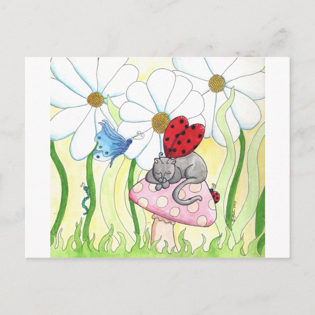 Ladybug Fairy Cat Postcard (Front)