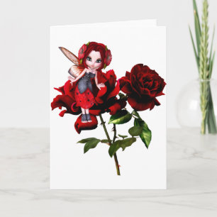 Ladybug Fairy on Red Roses Card