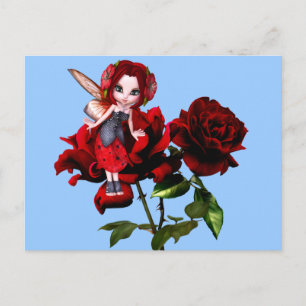 Ladybug Fairy on Red Roses Postcard