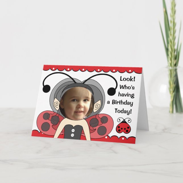 Ladybug Fairy Princess Girls PHOTO Birthday Card (Front)