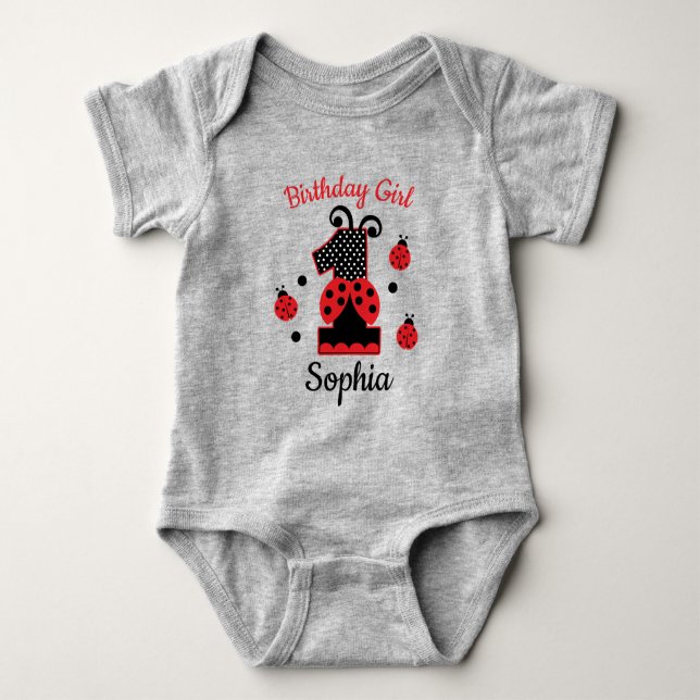 ladybug first birthday custom designs baby bodysuit (Front)