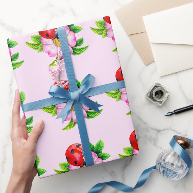 Ladybug Floral Pink Wrapping Paper (Gifting)