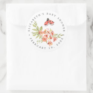 Ladybug Floral   Spring Baby Shower Favour Classic Round Sticker